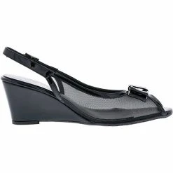 Vista Damen Slingpumps Pumps Peep-Toe Schleife Lackoptik Schwarz - Schwarz -LAURAVITA-Shop 14898376 06