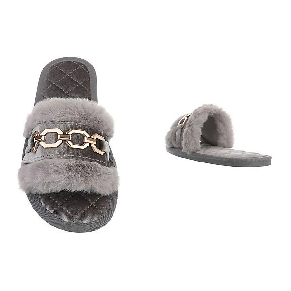 Ital-Design Hausschuhe , Flach, Dekofell, Offene Ferse 3 Ital-Design Hausschuhe , Flach, Dekofell, Offene Ferse – Bild 3