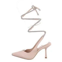 Ital-Design Schnür- & Riemchenpumps Hakenschnürung, Pfennig-/Stilettoabsatz, Strass